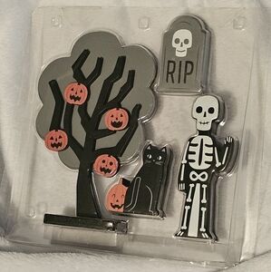 Hyde And Eek Halloween Mini Mantle Decoration Set Black Cat Skeleton